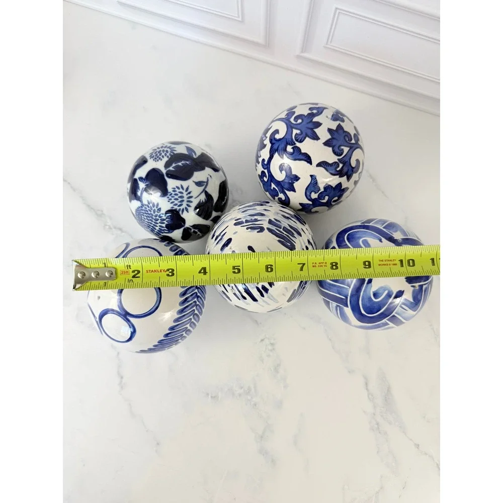 Set of 5 Hand Painted Blue and White Ceramic Chinoiserie 4